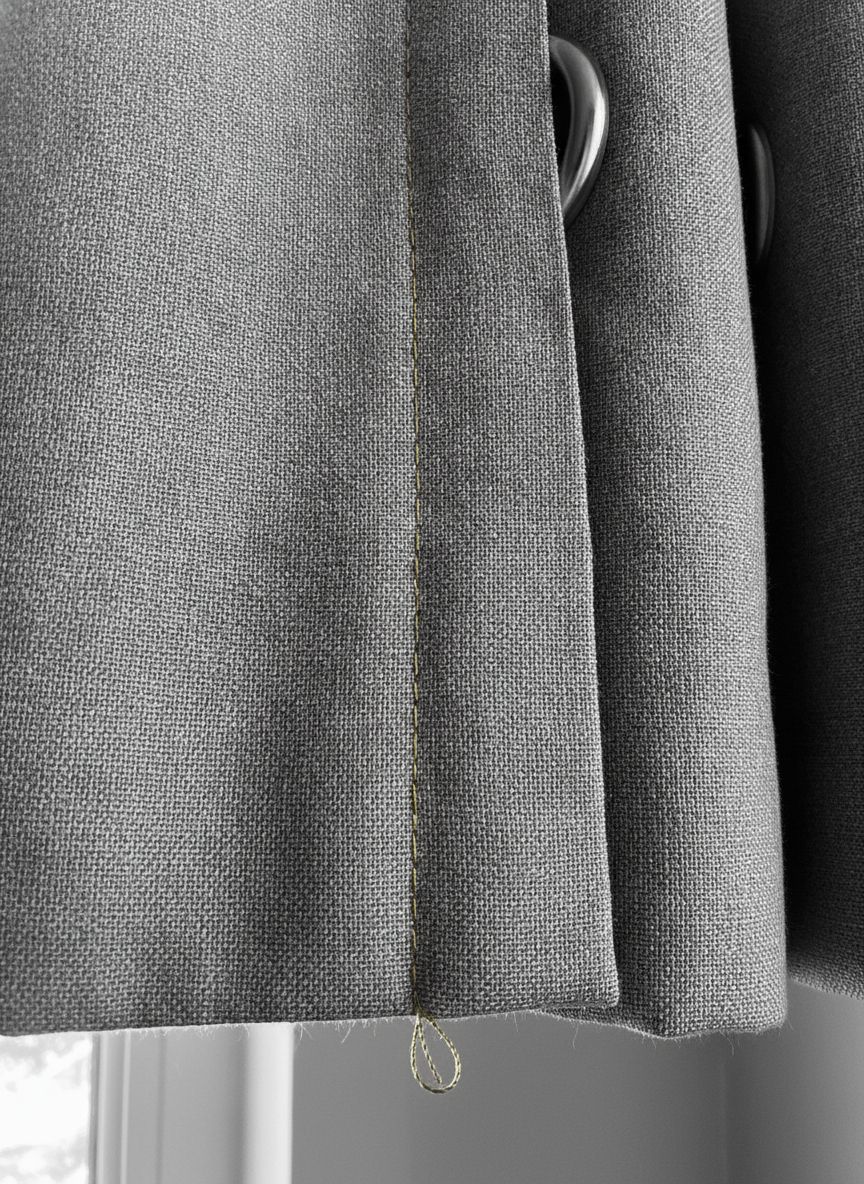 Close-up of tailoring-grade Bojue curtain stitching and fabric texture