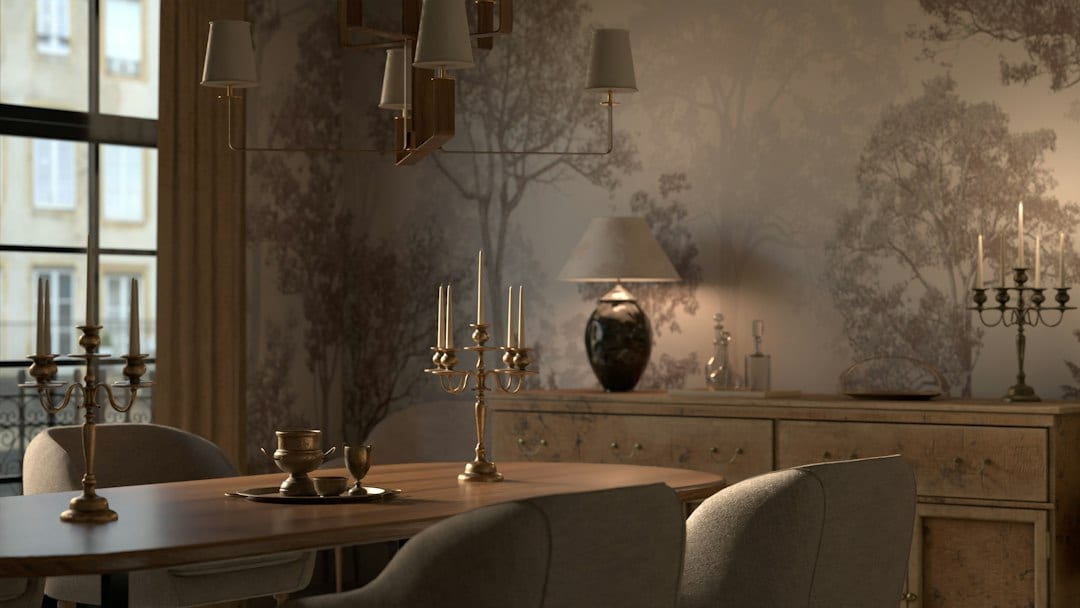 Glamour European imported wallcovering Velvet Luxury series dining room feature wall
