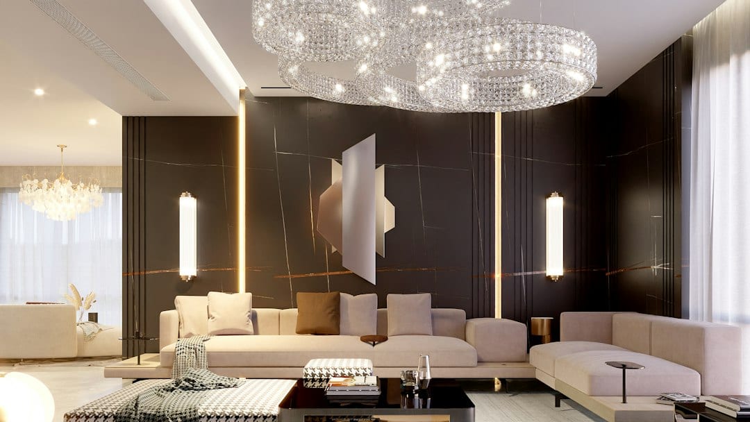 Glamour wallcovering villa living room feature wall